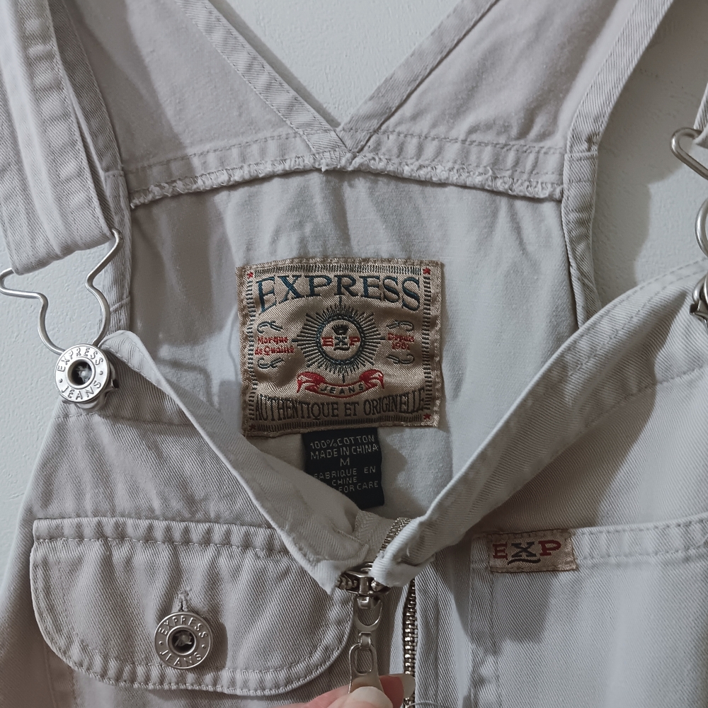 ↠ Vintage 90s Express Jeans Cotton Denim Straight Wide Leg Barn Chore Overalls - Picture 4 of 6